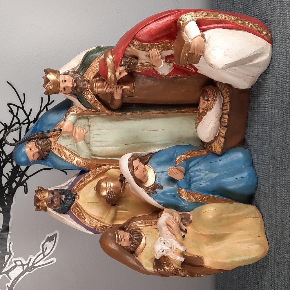 Resin Traditional Nativity Standing Figure Statue Christmas Mantle Tabletop